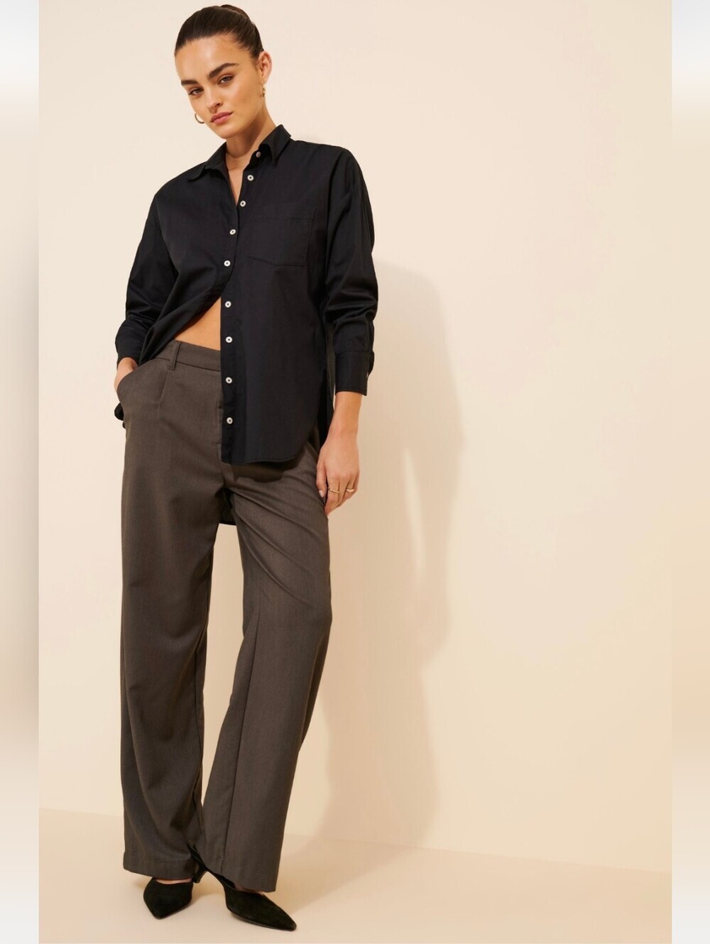 Maeve by Anthropologie Bennet Button Down Shirt-Black